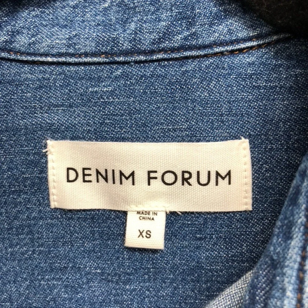Denim Forum Button Down Shirt Womens XS Blue Cotton Hemp Cropped Long Sleeve - Picture 8 of 11